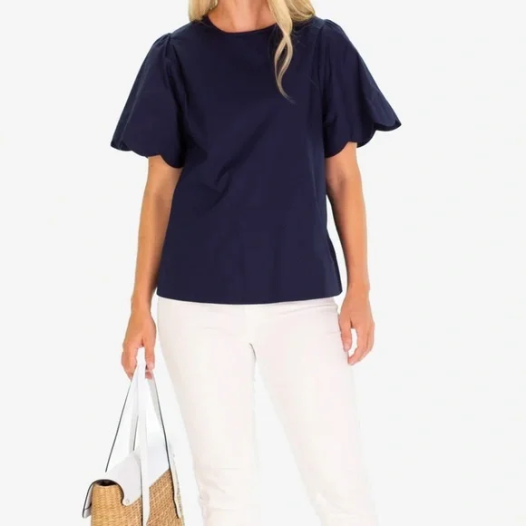 Duffield Lane FEYE FLUTTER SLEEVE IN NAVY STRETCH - Picture 2 of 8